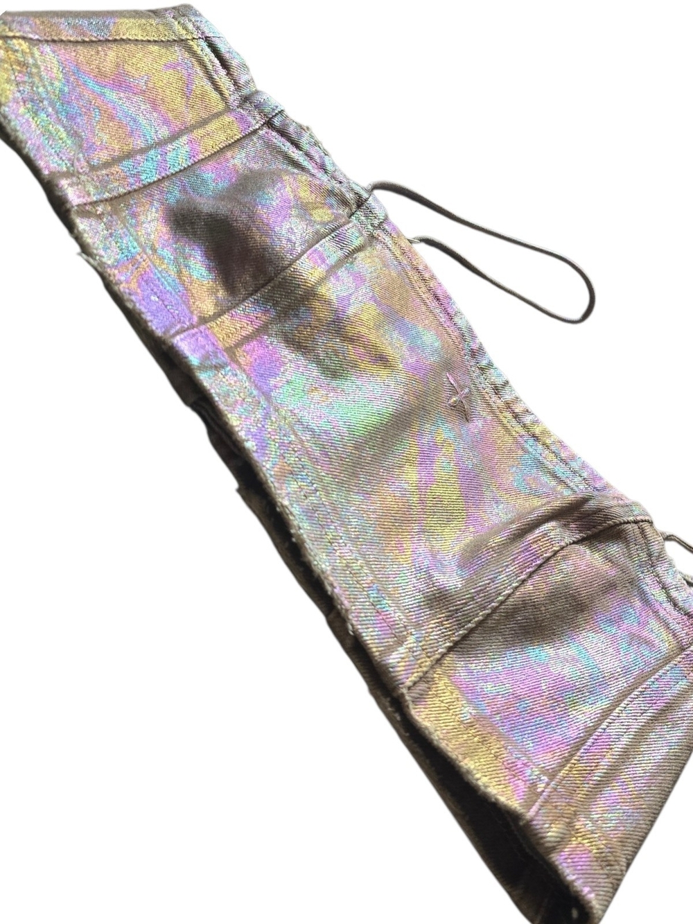SMFK Holographic Iridescent Denim Bandeau Crop Top